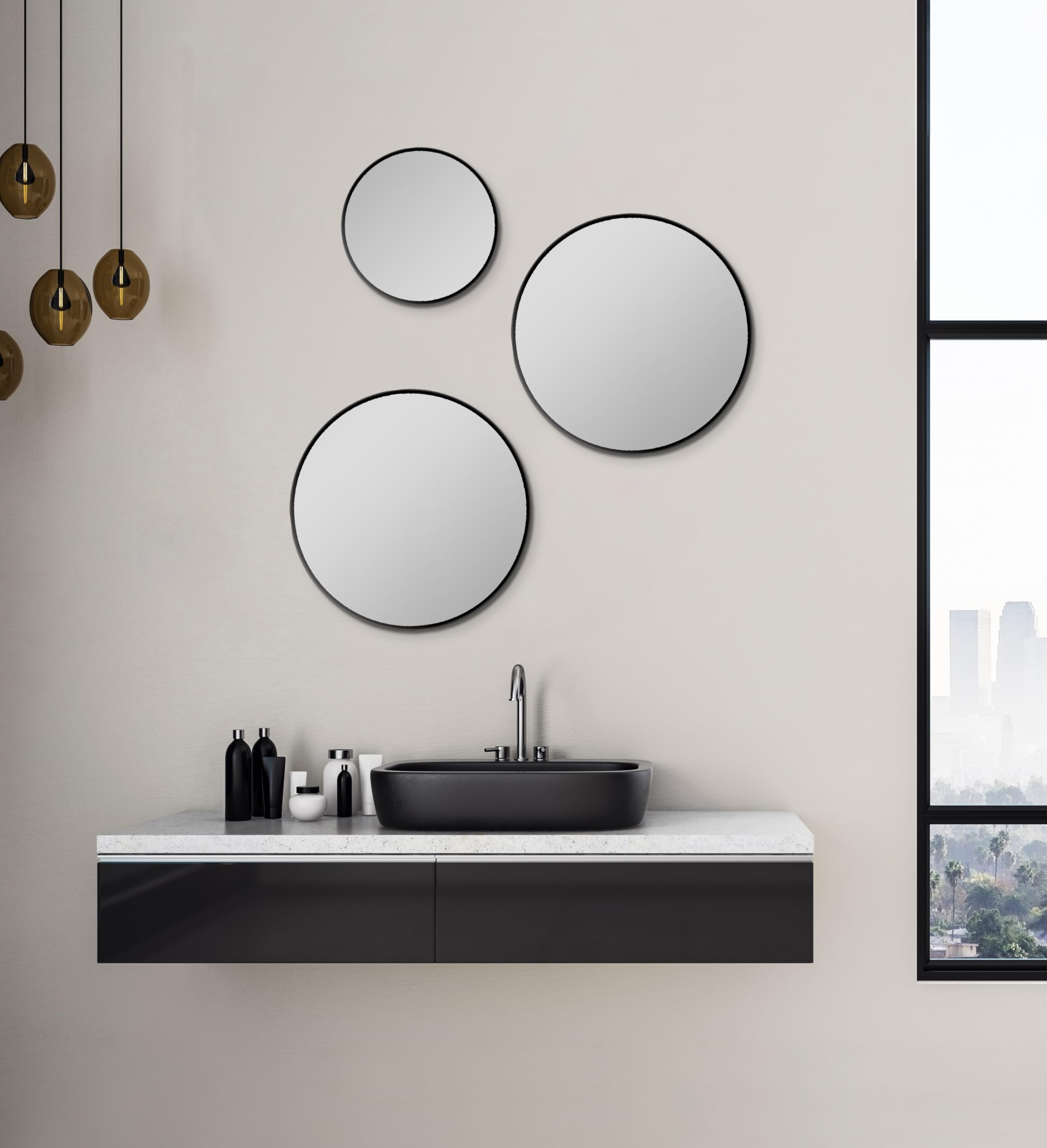 Talos Picasso Mirror Black Diameter 40 cm Aluminium Frame, Round Bathroom Mirror for Stylish Ambience - Elegant Wall Mirror that combines Functionality and Modern Design