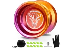 FETESNICE Yoyo Professional, Metal Yoyo for Kids Adults, Unresponsive Yoyos for Intermediate-Advanced Yoyo Players, Pro Alloy Aluminum Yo Yo with 10 Yoyo Strings + Bag + Glove(Orange-Purple)