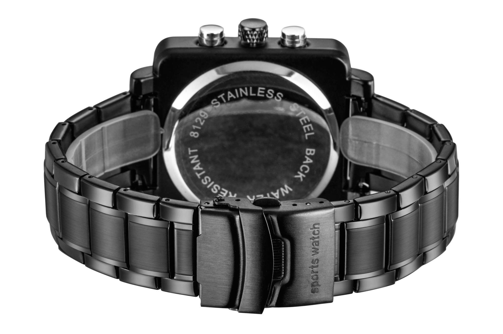 Sailine Multifunction Mens Soprt Watch Double Movement 2 Time Zone with Stainless Steel Strap Brand 30M Waterproof … (Black-White)