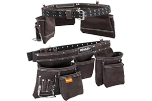 EZ ESHAZU Eshazu Professional Leather Tool Belt - Carpenter tool belt - Pouches tool leather - Tool belt for carpenters with 12 Pockets, Hammer Loop - Suitable for Electricians - Accommodates Waist up to 52”
