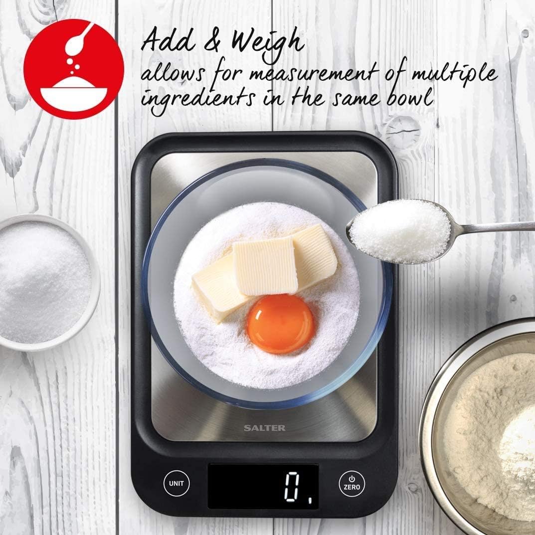 Salter Compact Digital Kitchen Scale, 5kg Capacity, Slim Design Baking & Cooking Food Scale, Stainless Steel Platform - Image 5