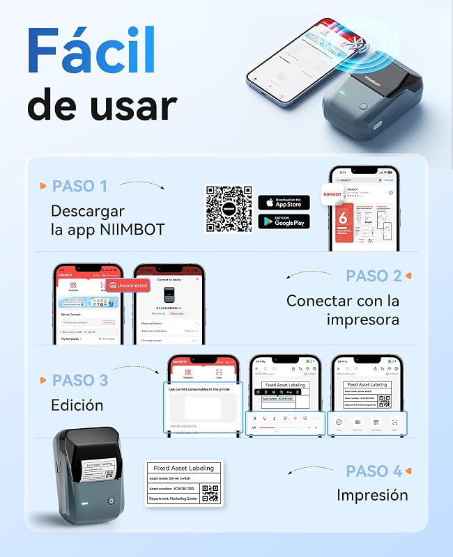 Máquina de rotulagem B1, impressora autoadesiva fácil de usar para escritório, casa e negócio, aplicação versátil, impressora térmica com etiqueta 50×30mm azul