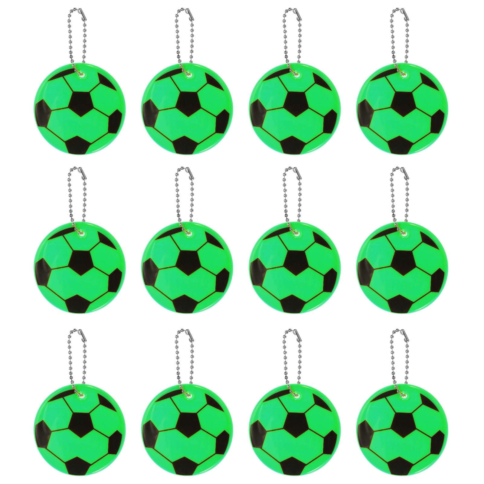 PATIKIL Reflective Keychain Tags, 12 Pack Reflective Football Pendant PVC High Visibility Reflector Tags Waterproof Safety Reflector for Backpack Handbag, Green
