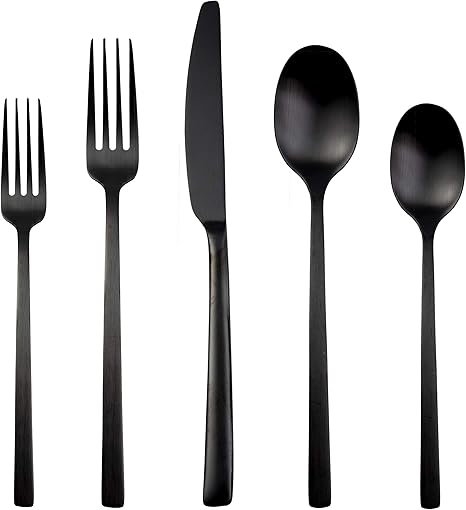 Amazon Com Cambridge Silversmiths Beacon Flatware Silverware Set Black Satin Service For 4 Includes Forks Spoons Knives 20 Piece Kitchen Dining