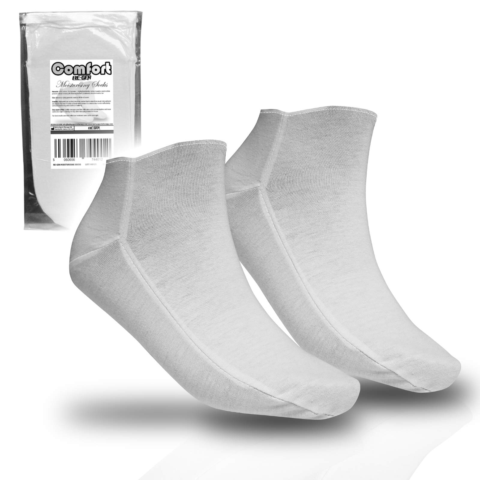 1 Pair - RE-GEN Comfort Fit Cotton Soft Cream Retainer Moisturising Overnight Socks - Ideal for Dry Cracked Hard Skin