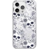 Blingy's for iPhone 16 Pro Max Case, Fun Floral Skull Pattern Retro Vintage Art Design Transparent Soft TPU Protective Clear Case 6.9 inch (White Floral Skulls)