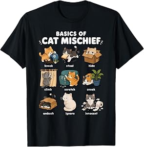 Basics of Cat Mischief Funny Kitten Chart Cute Cat Art T-Shirt