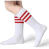 Pareberry Boys Girls Over the Calf Striped Tube Socks Cotton Soft Retro Athletics Socks for Kids Age 4-9