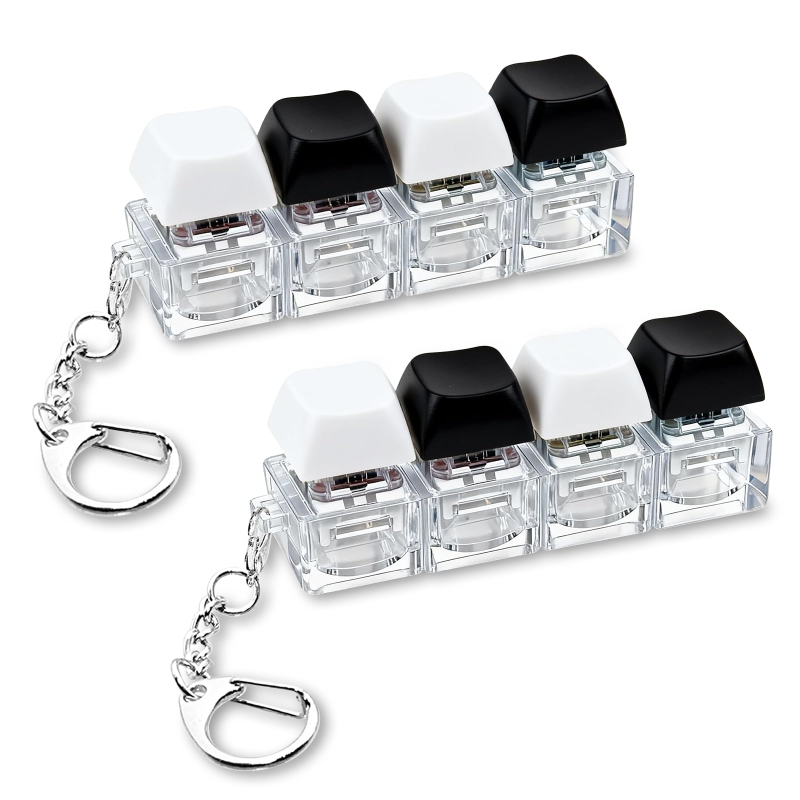 2Pcs Keyboard Fidget Keychain, Portable Fidget Keyring with PC Material for Daily Relaxation, Handy Fidget Clicker for Adults Office Home Suitable as Gift Black White