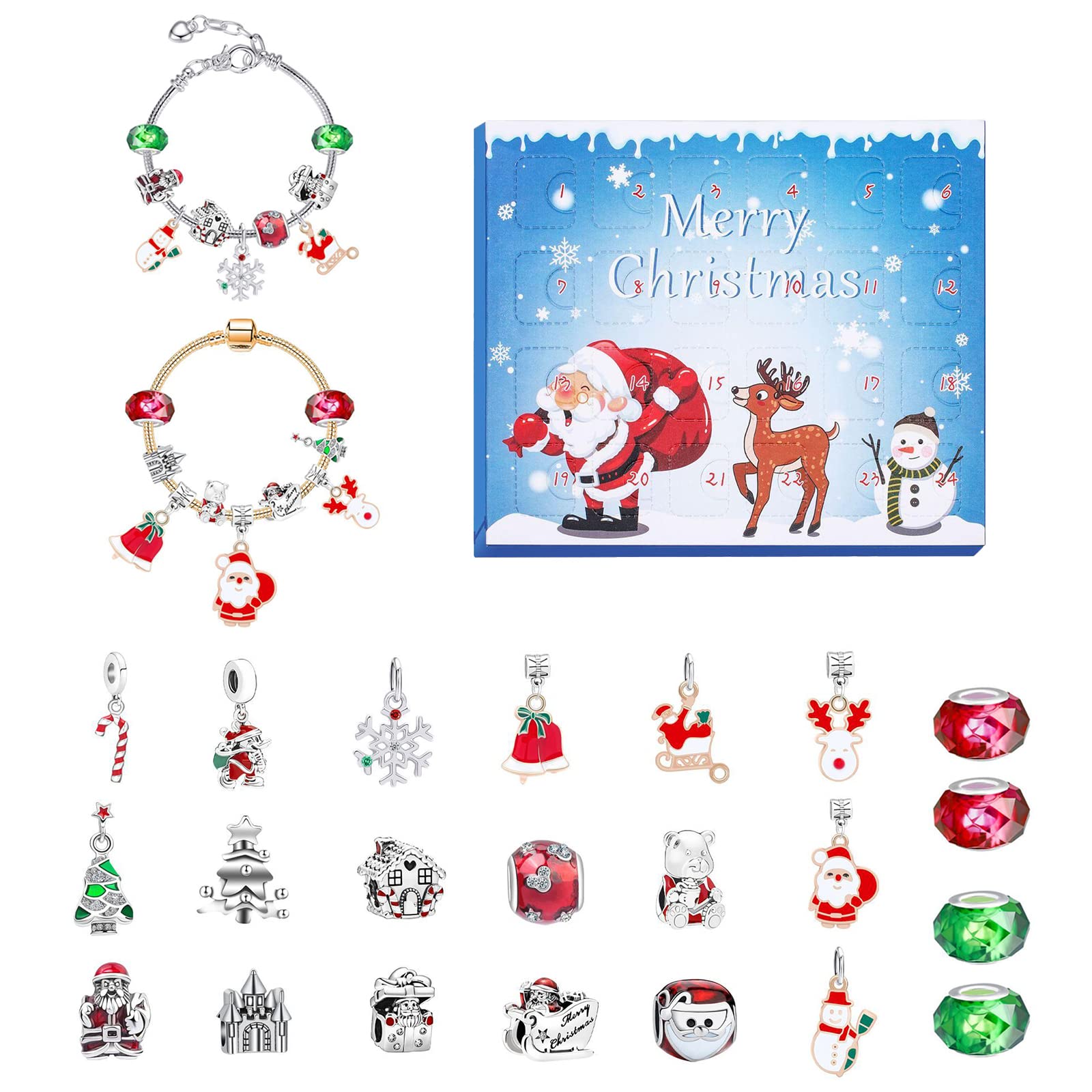 2023 Christmas Advent Calendar 24 Envelope Blind Box Kids Gifts Bracelet Advent Calendar DIY Pendant Charm Jewelry Making Kit Countdown to Christmas Gifts for Women Girls