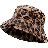Women Plush Fluffy Bucket Hat Warm Lining Winter Faux Fur Cozy Wide Brim Winter