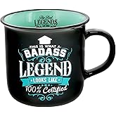 Pavilion Gift Company - Badass Legend - Ceramic 13-ounce Campfire Mug, Double Sided Coffee Cup, Sarcastic Mug, Sassy Gifts For Women, 1 Count, Black/Teal