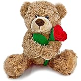 Brown Teddy Bear Plush Toy with Rose Cute Stuffed Animal for Girlfriend Mom Anniversary Valentines Birthdays Gifts 12''