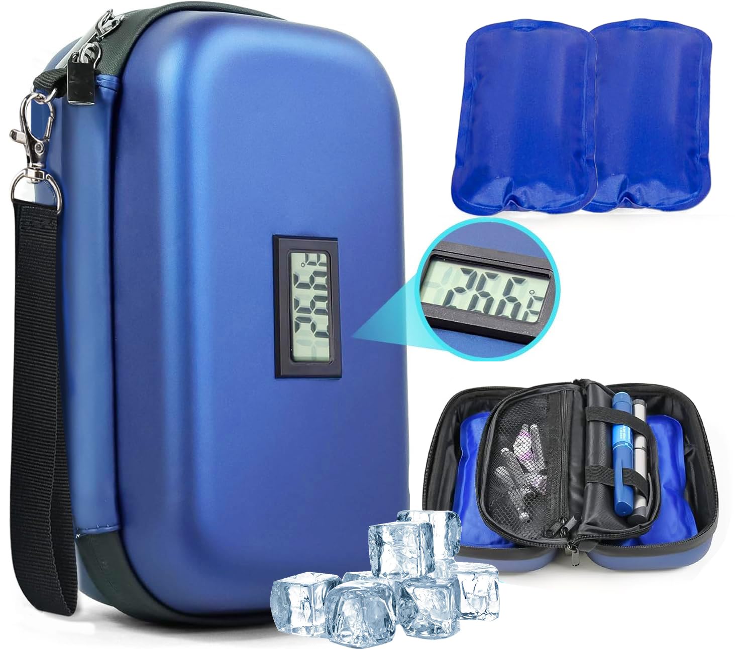 Photo 1 of **UNTESTED**
Echouswin Insulin Cooler Travel Case TSA Approved - Portable Medication Organizer with Thermometer and 2 Ice Packs, Insulated Diabetic Cooler for Travel and Daily Use (Blue)