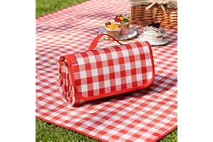 Portable Picnic Blankets with Handle, Waterproof Sand Proof Beach Blanket, Packable Plaid Blanket, Outdoor Large Mat for Trav