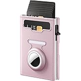 RFID Wallet for Women with AirTag Holder - Slim Small Trifold Wallets Anti-Theft Pop up Card Holder for Air Tag, Front Pocket, Minimalist, Premium Leather, Ultra Thin, ID Window, Cash Slot