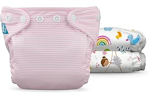 Charlie Banana Reusable Washable Cloth Diapers, Adjustable Newborn Size for Baby Girls Boys, Soft Pocket Diapers with Absorbent Inserts - Bright Beginnings, 3 Pack