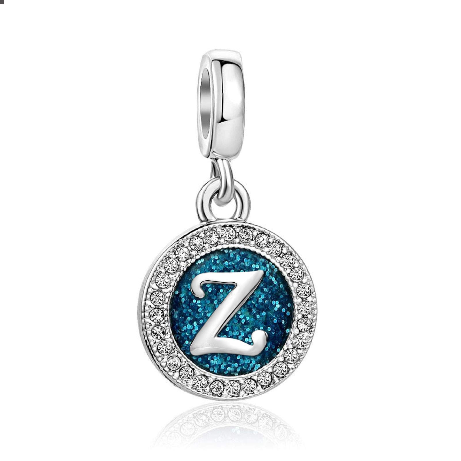 KunBead Jewelry Letter Z Initial Charms Dangle Blue Grandma 30 Birthday Moments Graduation Charm for Bracelet Necklace