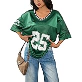 QJQ Women‘s Jersey Shirts Y2K Tops V Neck Half Sleeve Number Graphic T Shirts Summer Cute Football Streetwear Tee