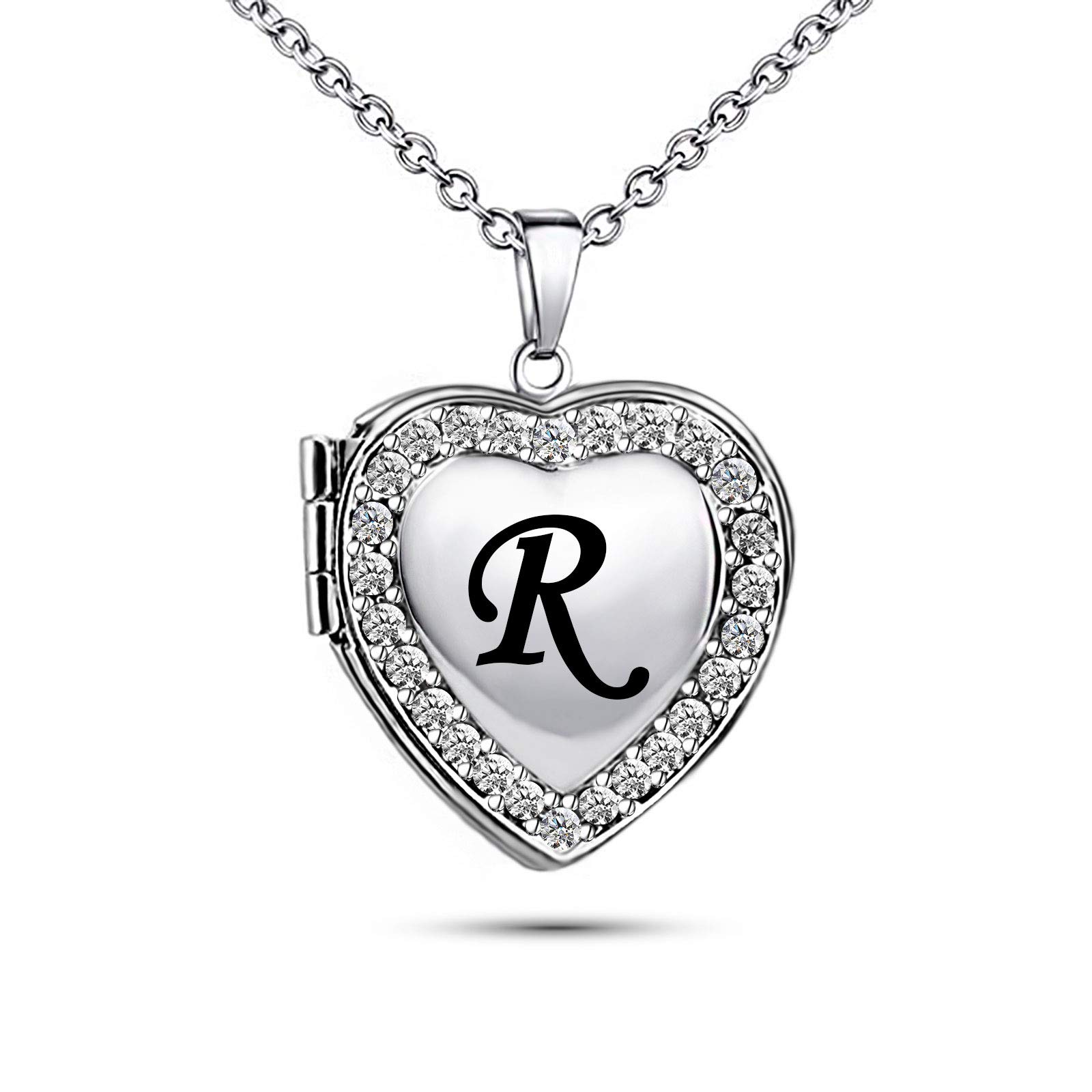 KunBead Jewelry Letter R Children's Initial Heart Picture Locket Cheap Sale Best Friend Necklace for Girlfriend Her