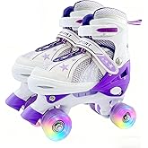 Adjustable Roller Skates for Boys Girls Ages 3-12, All 8 Wheels of Roller Skates Light Up with Protective Gear Set Gift for Youth Kids Indoor & Outdoor Beginners