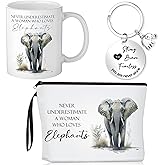 Inbagi 3 Pcs Elephant Gifts for Women Cosmetic Bag Coffee Mug with Keychain for Elephant Lovers Birthday Christmas