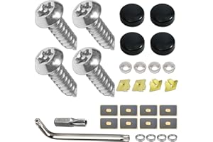 Aootf Stainless Steel License Plate Screws -30PC Star Anti Theft Screw Torx Head Security Tamper Resistant Self Tapping License Plate Bolt License Plate Frame Fastener, Black Caps,Anti-Rattle Pad