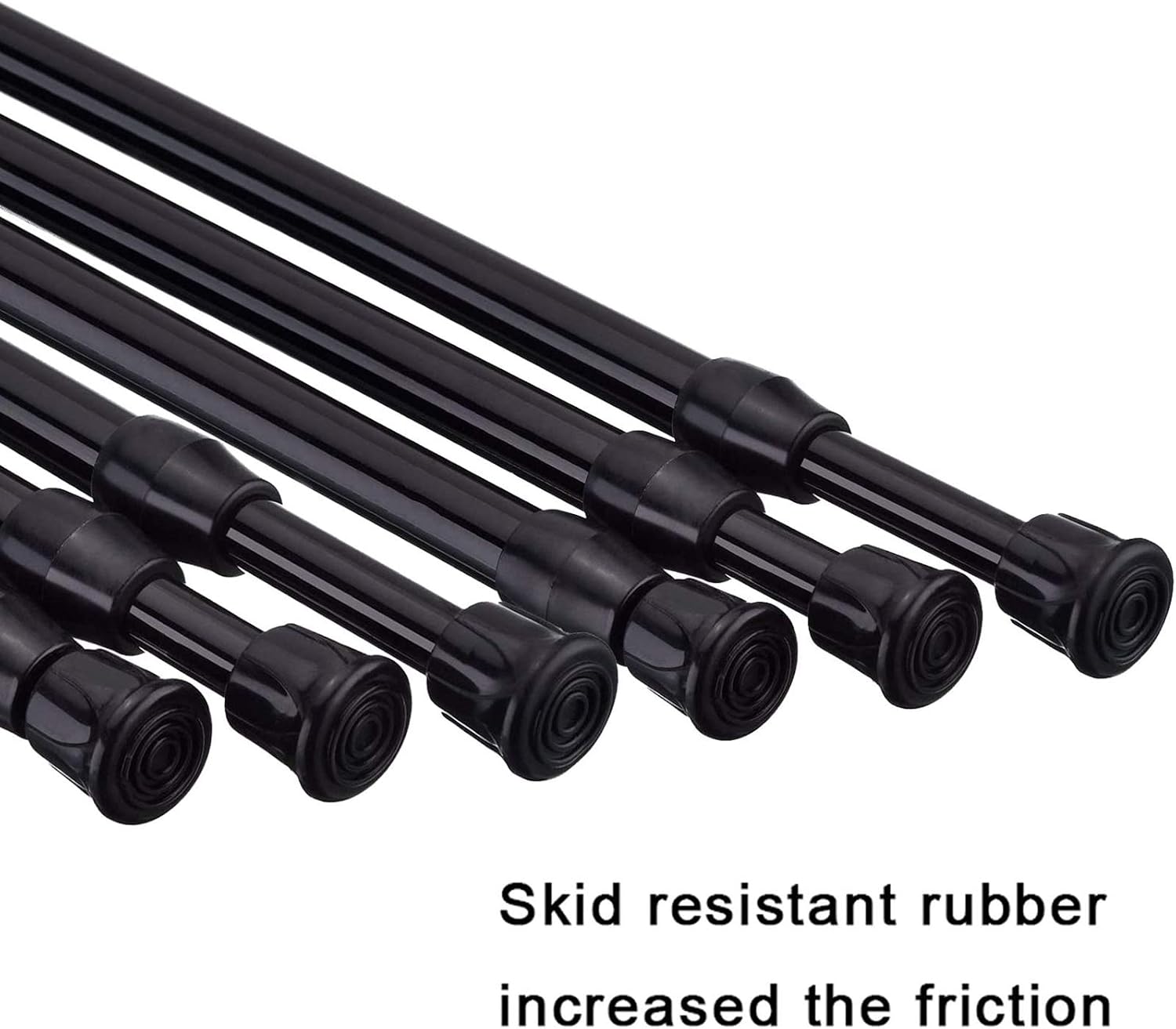 SIQUK 6 Pack Tension Rods Adjustable Spring Cupboard Bars Black Extendable Rod for Wardrobe Bookshelf Bathroom (Black, 30-50cm) - Image 3