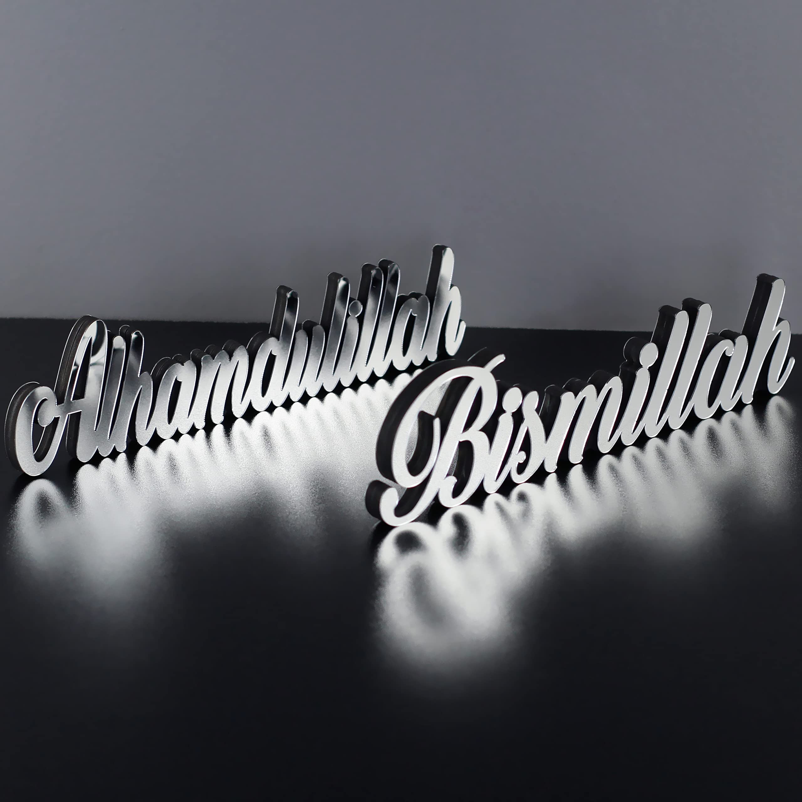 iwa Concept Bismillah-Alhamdulillah Silver Home Decor | Table & Shelves Islamic Decor | Ramadan & Eid Decorations