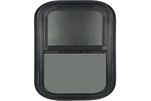 OUTPRIZE Vertical RV Window, 14" W x 16" H Tinted Sliding RV Window with Net Screen and Trim Ring, Suitable for 15/16" or 1-3/8" and Slightly Thicker Up to 1/16" Walls, DOT Approved