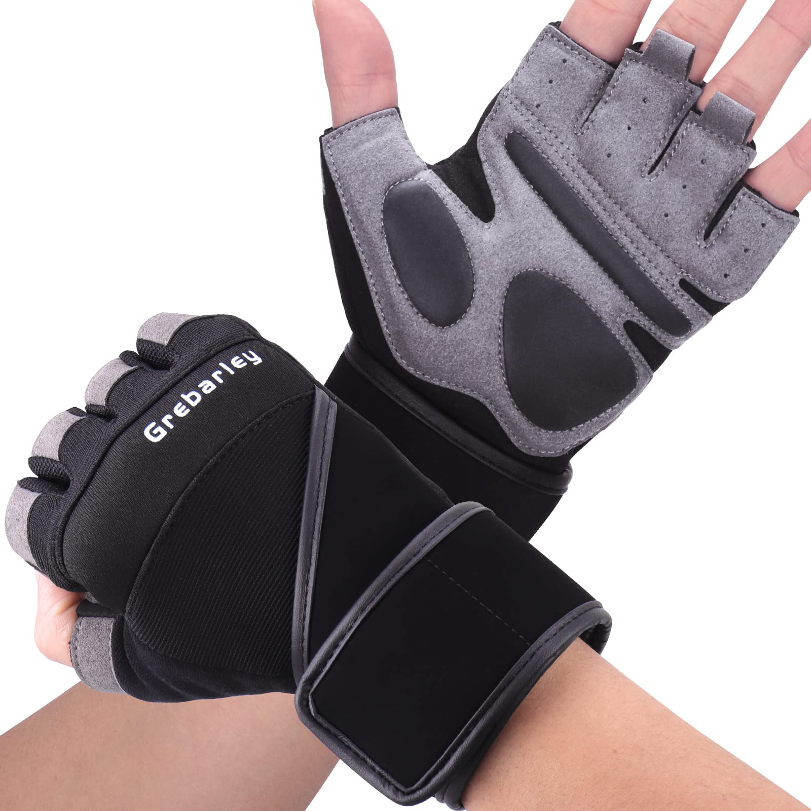Grebarley Gym Gloves,Training gloves with Wrist Support,Weight lifting Gloves,Breathable Sport Gloves,Crossfit Training,Suit for Men and Women (Long Wristband-upgrade, L)