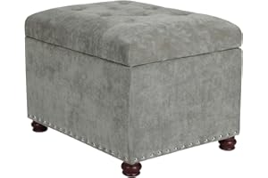 Joveco Storage Ottoman Foot Rest Stool, 24" Velvet Footstool Bench for Living Room Bedroom, Light Grey