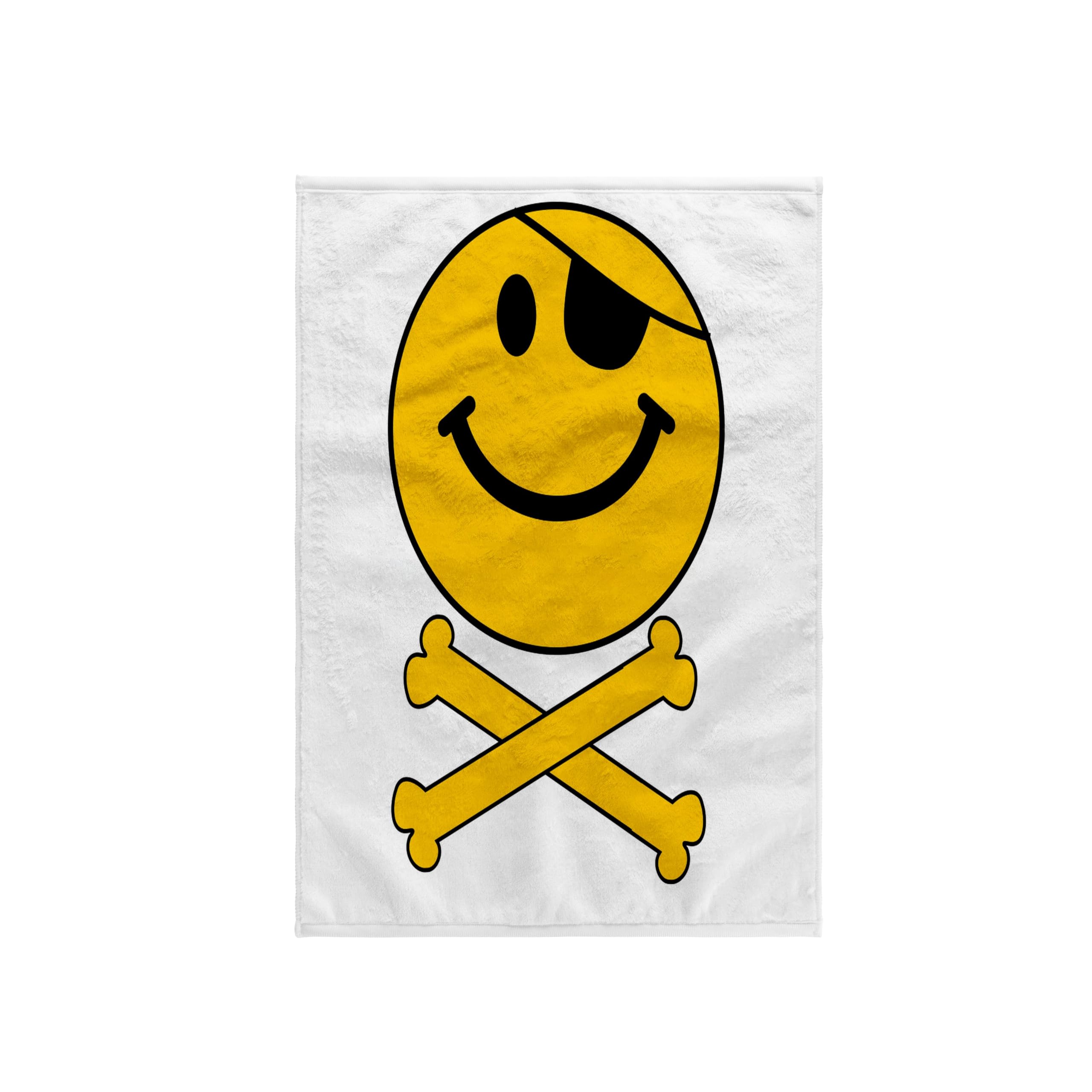 3dRose "Pirate Smiley Face Yellow Happy Jolly Roger Flag Skull and Crossbones Smiley with Eye Patch, White" Towel, Polyester/Cotton, White, 15 x 22-Inch