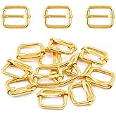 Swpeet 60Pcs 3/4 Inch - 20mm Gold Metal Rings Metal Rectangle Adjuster Triglides Slides Buckle, Roller Pin Buckles Slider Strap Adjuster Keychains for Belt Bags DIY(Gold, 3/4 Inch)