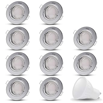 LED Einbaustrahler Schwenkbar DECORO Rund (Chrom) Inkl. 10 X 7W LED Warmweiss 230V IP20 Deckenstrahler Einbauleuchte Deckenei