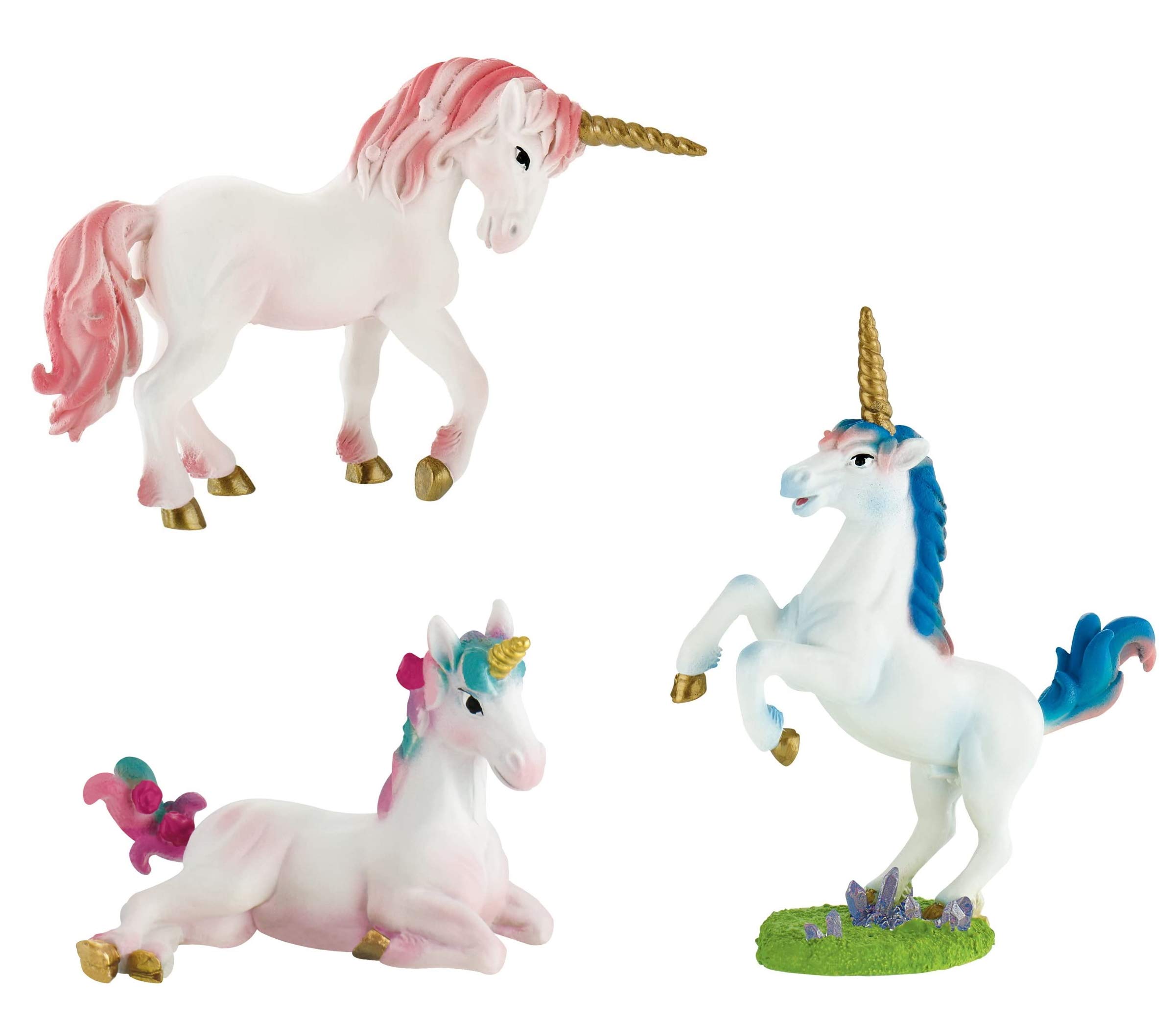 Bullyland toy figures - unicorn family with mare, stallion and foal - hand painted