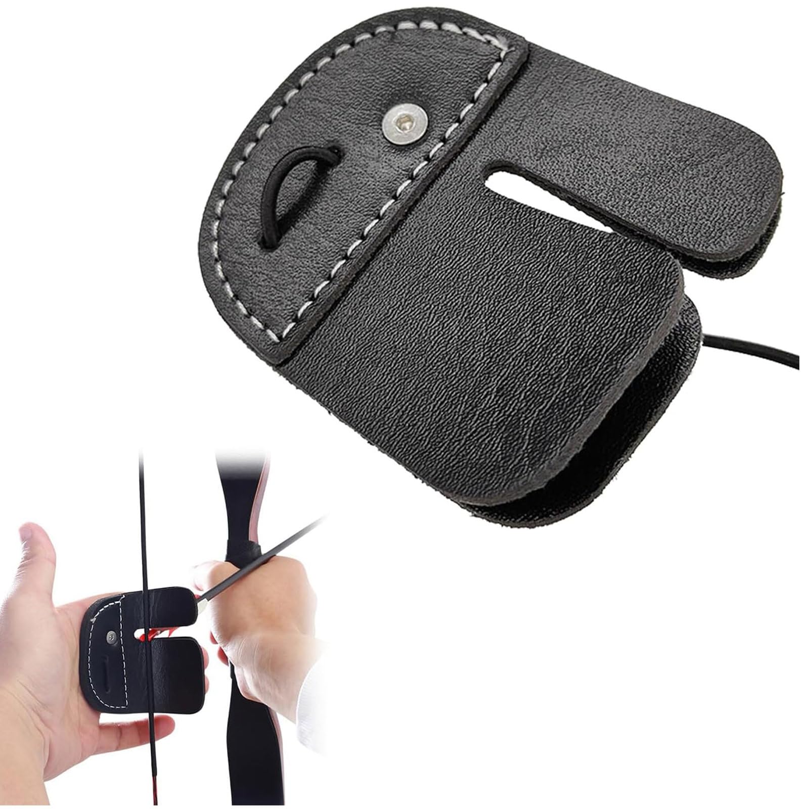 Aczyqws Archery Finger Tab, Leather Archery Finger Tab, Archery Finger Guard, Archery Finger Tab Double Layer Protection Guard Pad, Archery Tabs, for Curved Bows, Black