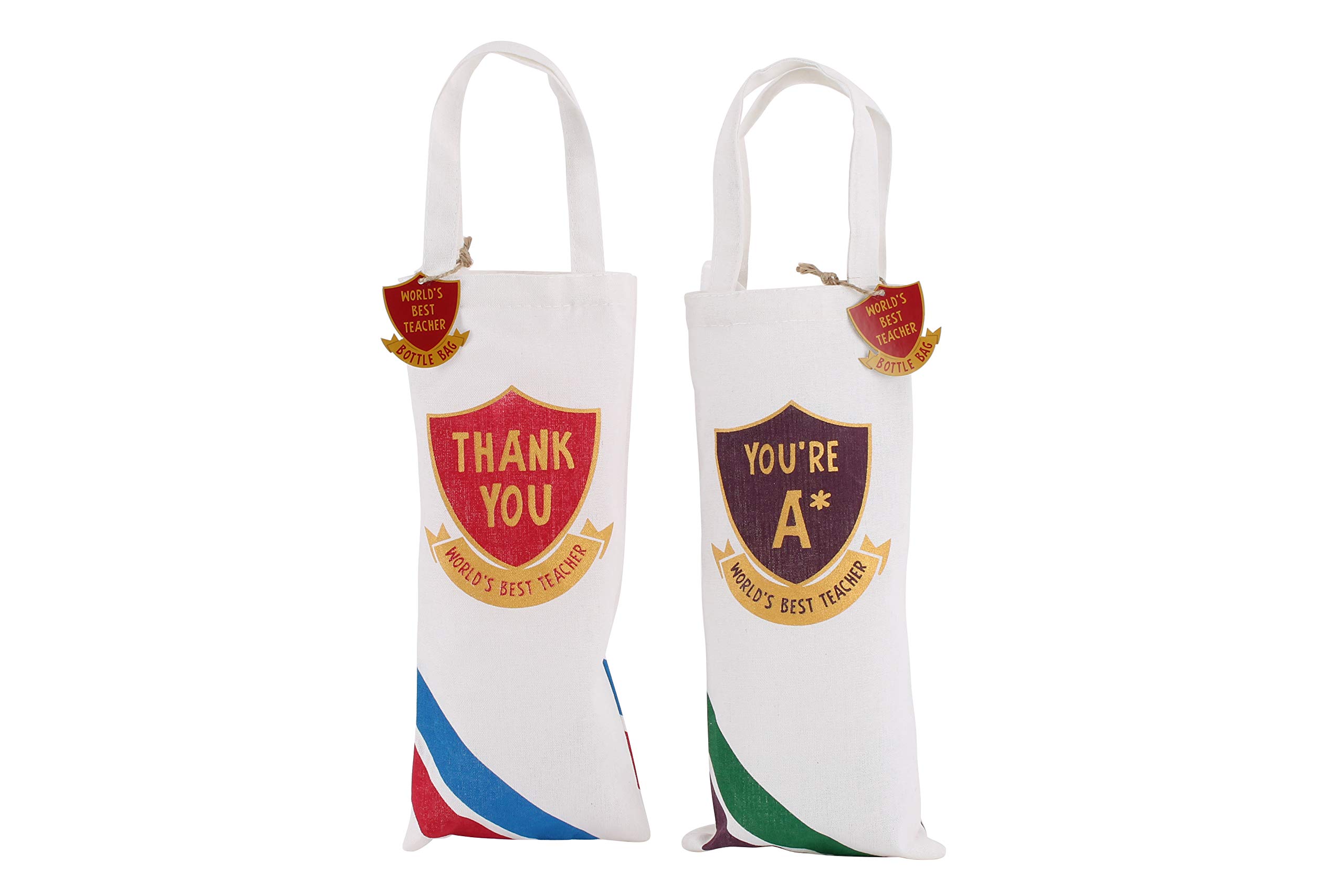 CGB Giftware | Set of 2 Reusable Canvas Bottle Bags | 2X Shield Designs | Thank You World's Best Teacher Gift | End of Term Gift | You're A* | DES618