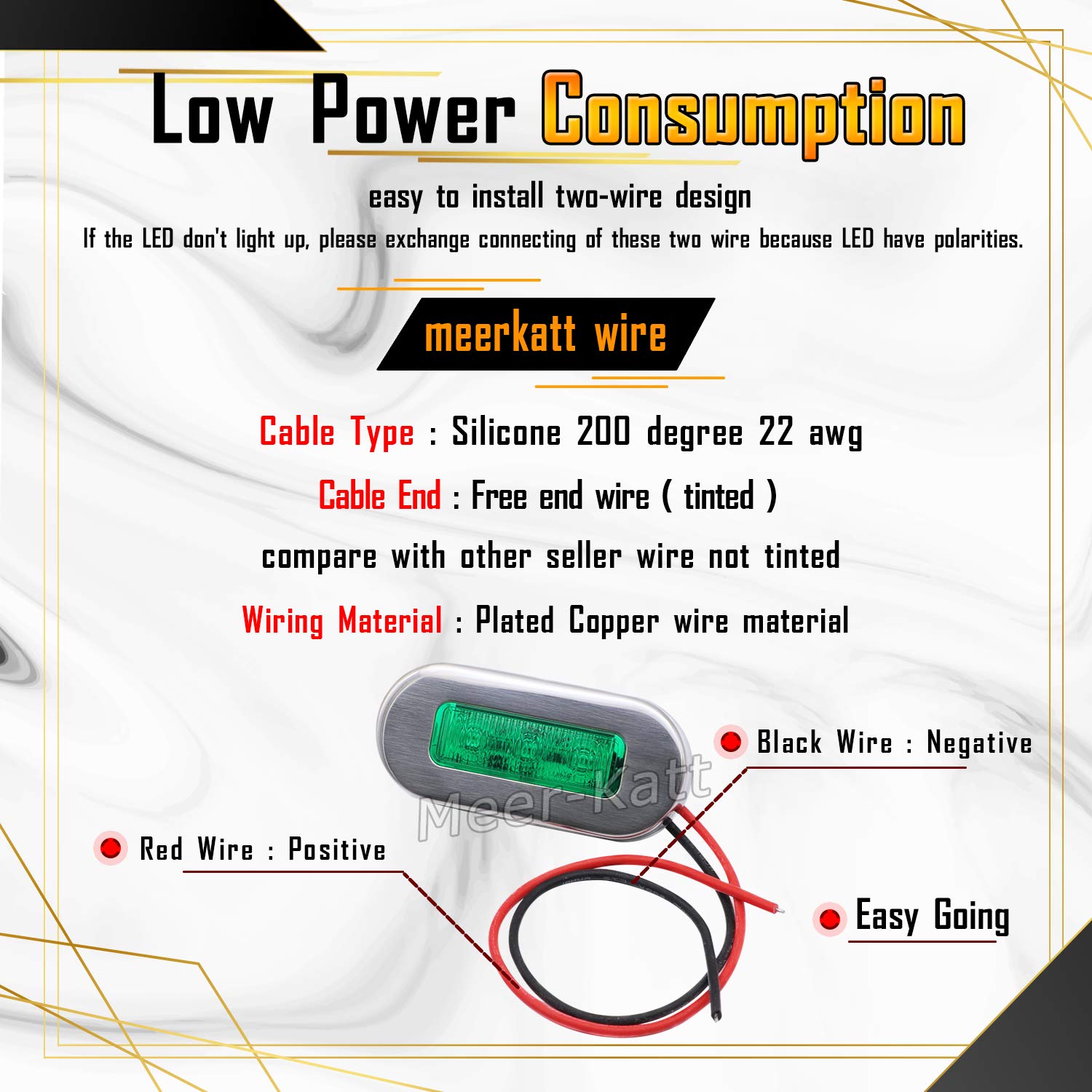 Meerkatt (Pack of 10) 3 Inch Oblong Amber LED Marine Courtesy Light Sealed Flush Mount Clearance Lamp for Yacht Stair Deck Garden Boat RV Cabin Truck Waterproof 12V DC with Chrome Stainless Bezel UV12