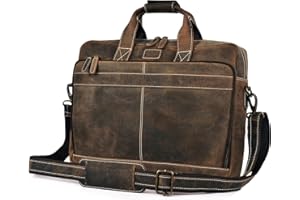 LEATHER VILLAGE 18" Leather Laptop Messenger Briefcase Bag for Men-Leather Satchel for Travel and Office Shoulder Bag-Rustic Brown