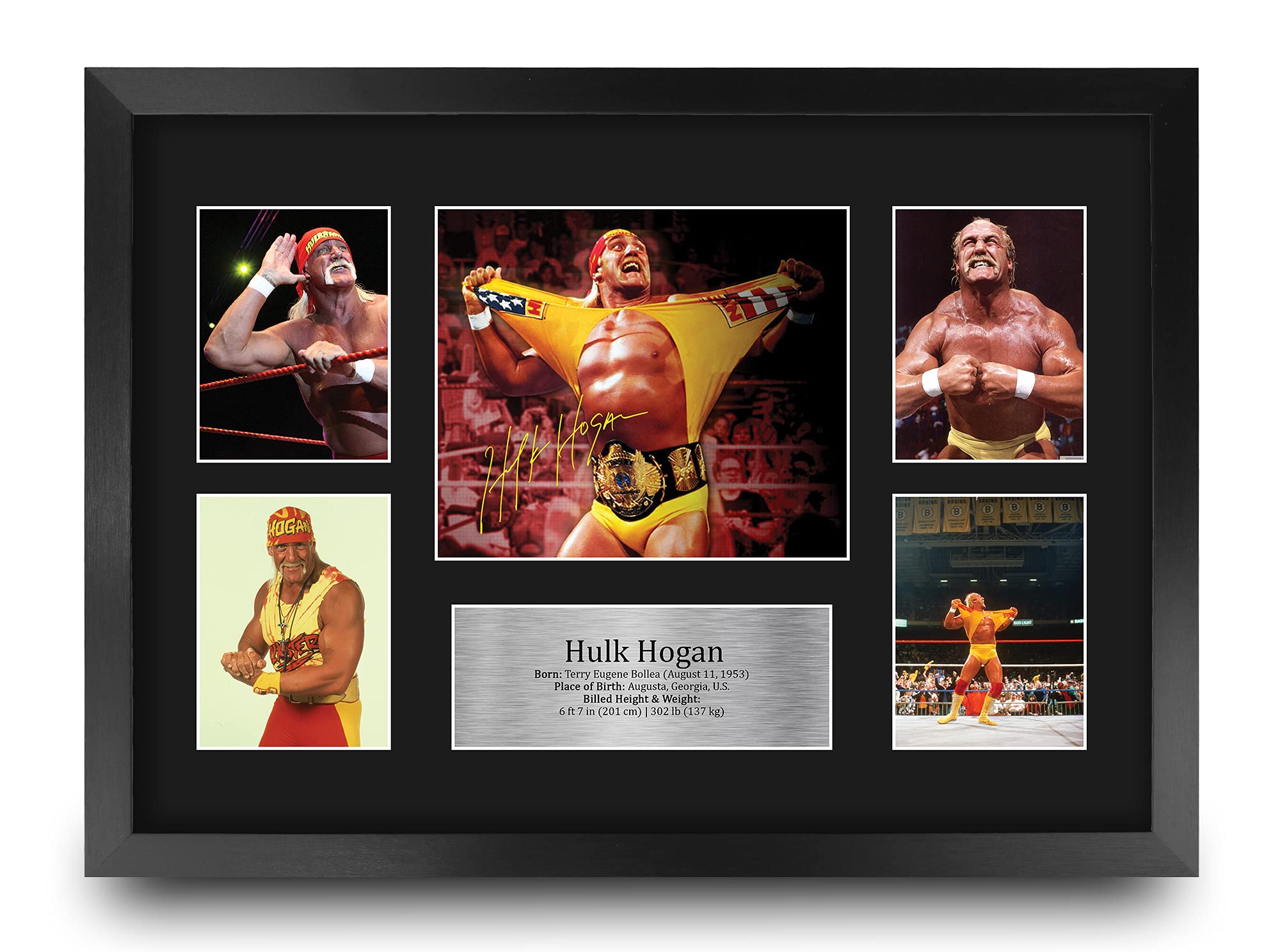 HWC Trading FR A3 Hulk Hogan Wrestling Gifts Printed Signed Autograph Picture for WWE & WWF Memorabilia Fans - A3 Framed