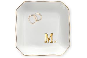 OASSIE Christmas Birthday Gifts for Women - 4"x4" Initials Ceramic Jewelry Dish Tray Letter M - Engagement Gift for Couples, Wedding Bridal Shower Gift for Bride, Monogrammed Gifts for Her Friends Mom