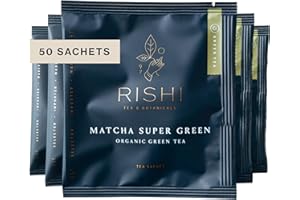Rishi Tea Matcha Super Green Japanese Tea - Organic, Caffeinated Sachet Bags, Umami, Antioxidant Rich Sencha & Matcha Blend - 50 Count