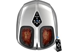 ALLYOUGER Shiatsu Foot Massager with Heat,Vibration,Air Compression and Deep Kneading for Plantar Fasciitis, Neuropathy,Improve Foot Wellness,Gifts for Women & Men（Silver）