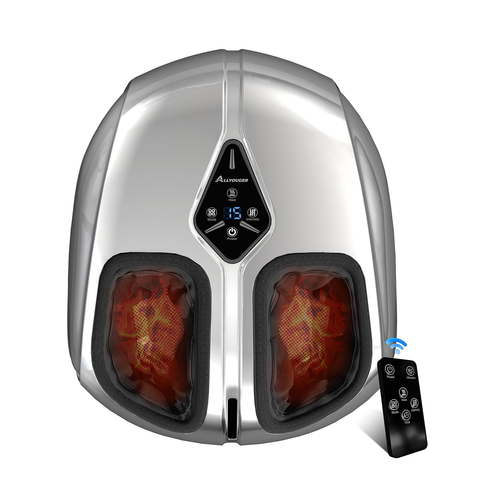 Photo 1 of ALLYOUGER Shiatsu Foot Massager with Heat,Vibration,Air Compression and Deep Kneading for Plantar Fasciitis, Neuropathy,Improve Foot Wellness,Gifts for Women & Men?Silver?