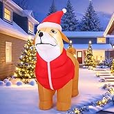 COMIN 5.2 FT Tall Christmas Inflatables Outdoor Decorations Blow Up Xmas Golden Retriever Dog Wearing Red Cotton Jacket with Built-in LEDs for Christmas Indoor Outdoor Yard Lawn Garden Decorations