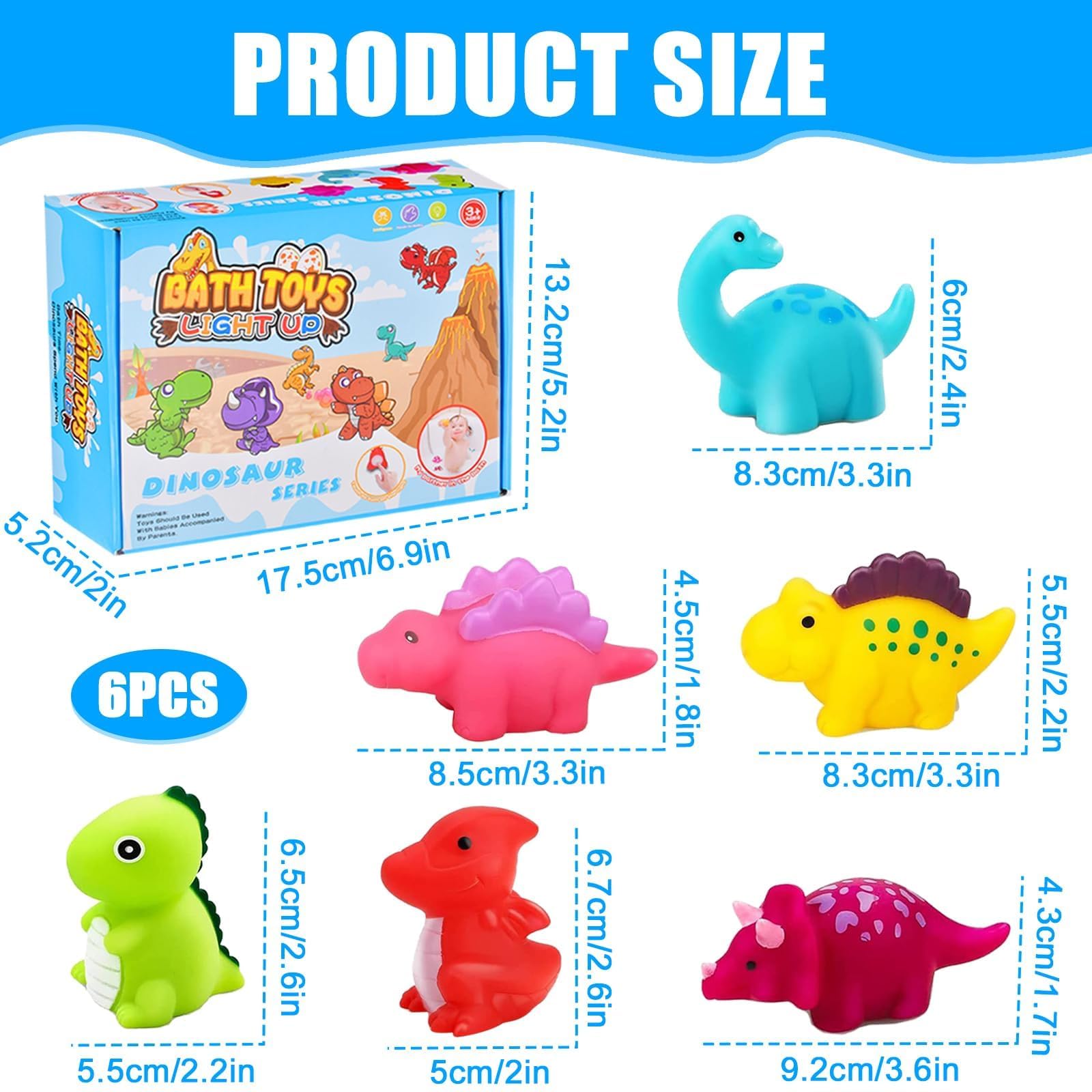 6 Stück Dinosaurier Badewannen Spielzeug Baby,Dinosaurier Schwimmendes Badewanne Spielzeug,LED Dinosaurier Badespielzeug Kinder,Wasserspielzeug Kinder Badespielzeug Baby Geschenk Badewannen Spielzeug 2