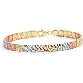 14k REAL Tri Color Gold Crystal Cut Bracelet - 7.5"