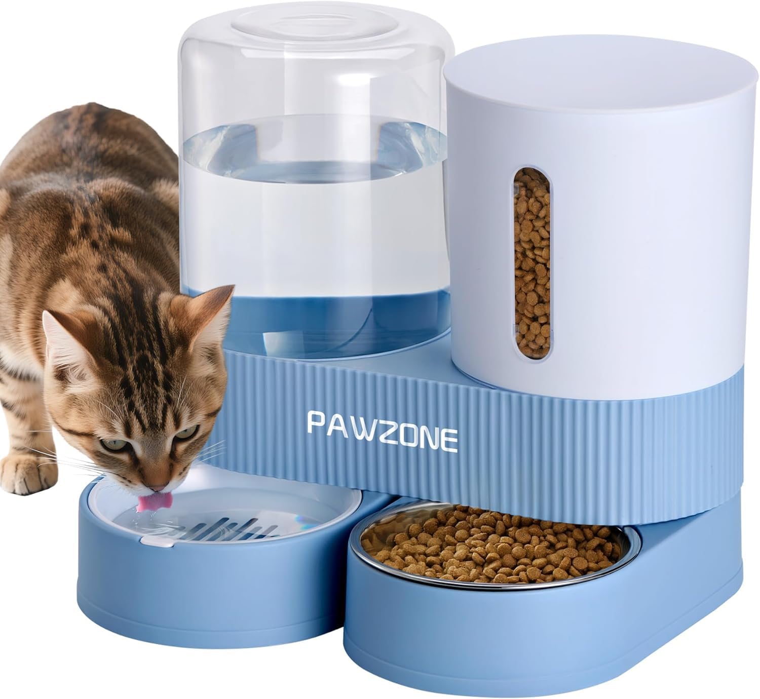Photo 1 of 2 Pack Automatic Cat Feeder Stainless Steel Water Dispenser Gravity Food Feeder and Waterer Set with Pet Food Bowl for Small Medium Kitten Puppy Pets Large Capacity(Blue)