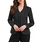 Allegra K Striped Blazer for Women's Notched Lapel One Button Long Sleeve Work Office Suit Jackets